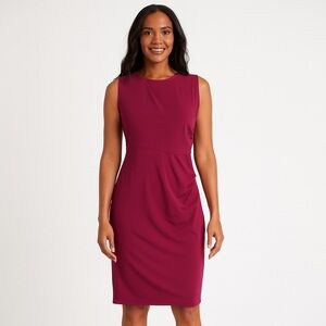 OTEN Burgundy Magenta Sleeveless Ruched Sheath Midi Dress Women’s Size Large